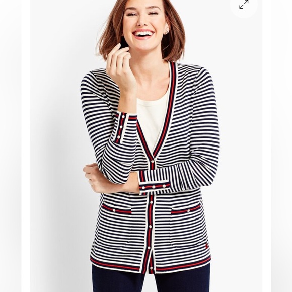 Talbots O, THE OPRAH MAGAZINE COLLECTION EMBROIDERED STRIPE CARDIGAN Size‎ XLP - Picture 10 of 12